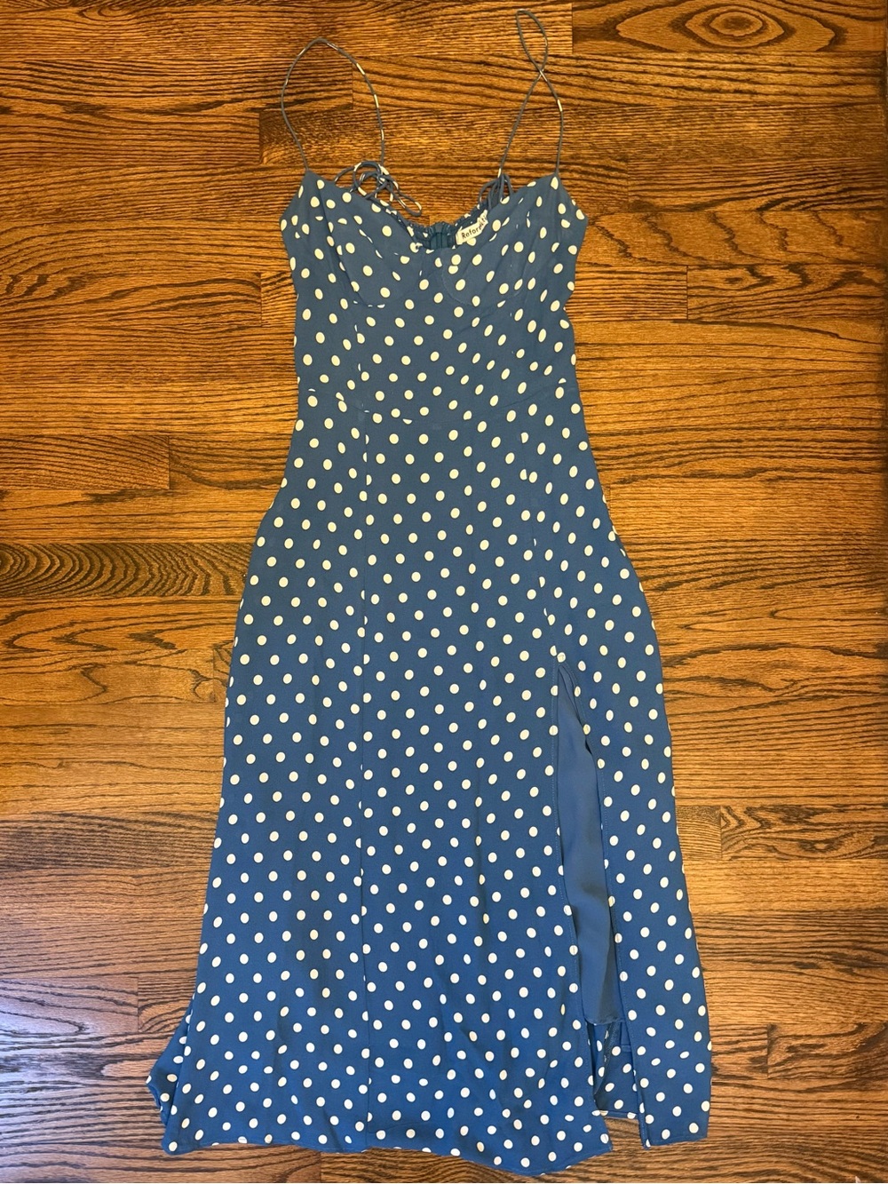 Reformation Blue Polka Dot Midi Slip Dress
